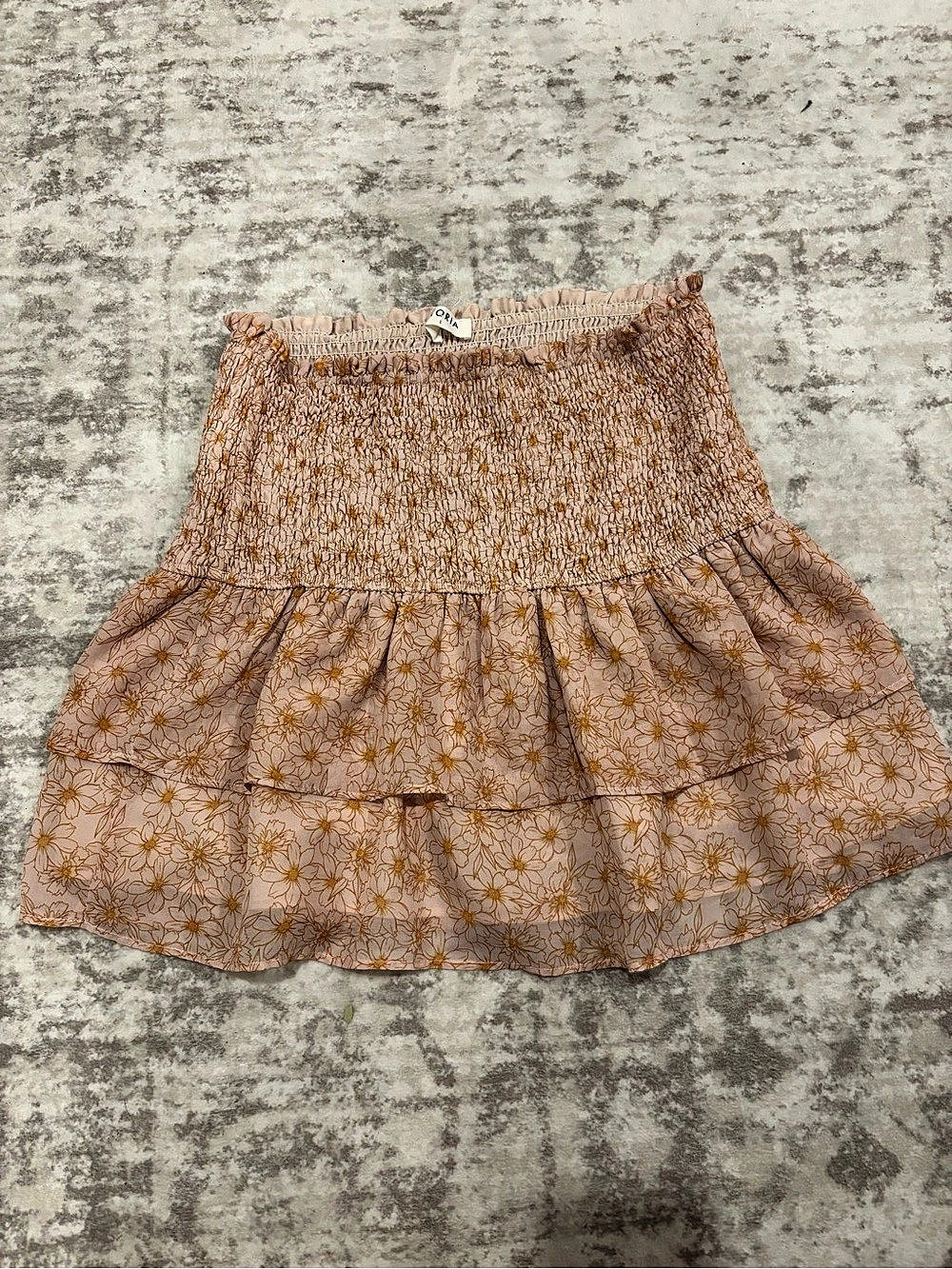 Floral Smocked Skirt in Pink & Orange Like New